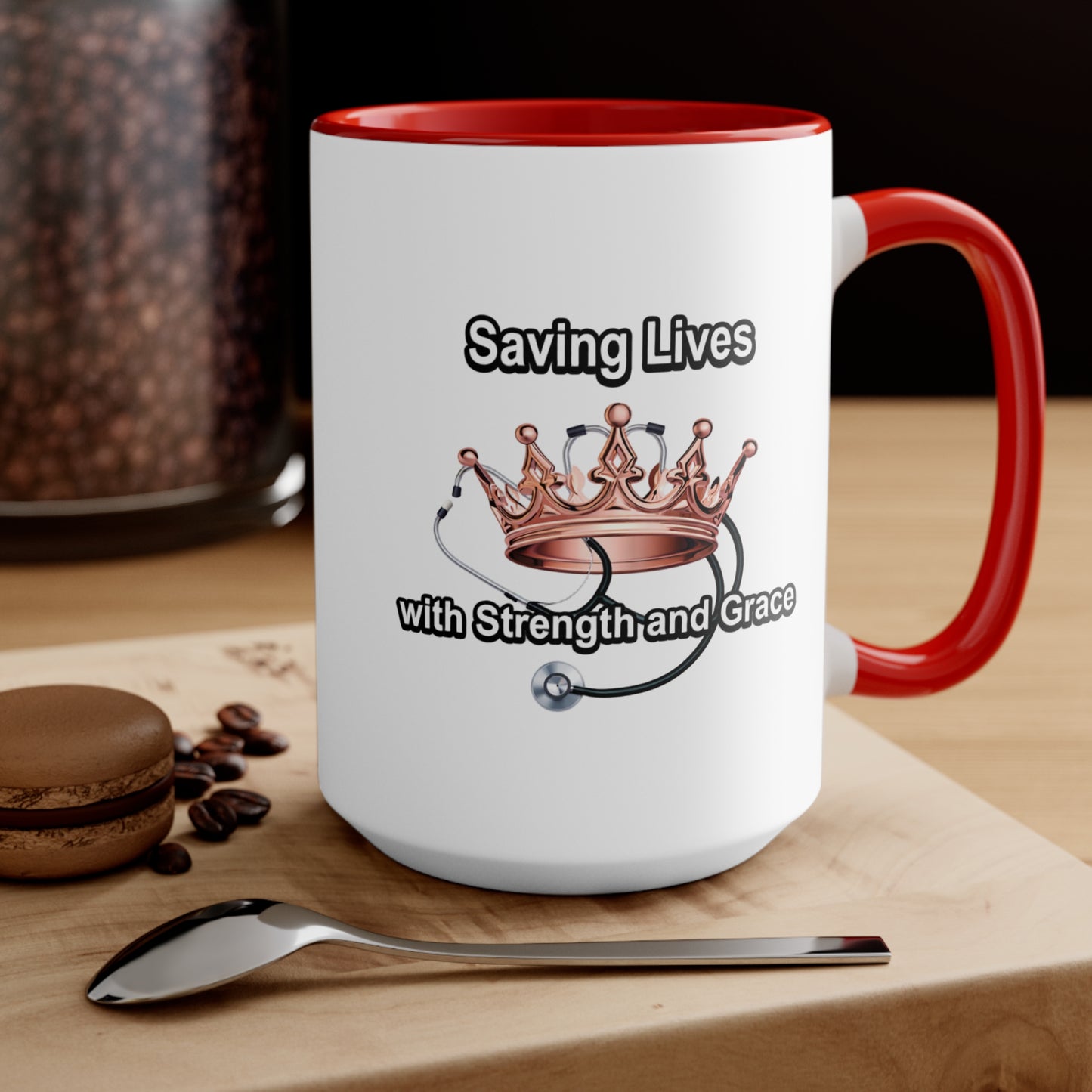 Accent Mug — "Saving Lives with Strength and Grace" Nurse Stethoscope Coffee Cup