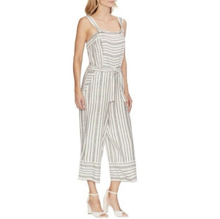 $290 Vince Camuto Women's White Variegated Striped Sleeveless Jumpsuit Size XL