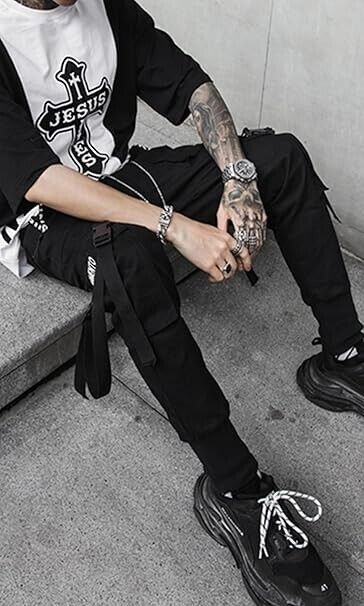 Ambcol Men Trousers Jogger Punk Cargo Baggy Techwear Streetwear Hip Hop Pants XL