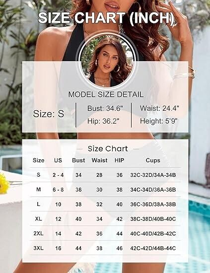 Blooming Jelly Women Tummy Control Bathing Suit Push Up High Waisted Bikiniset M