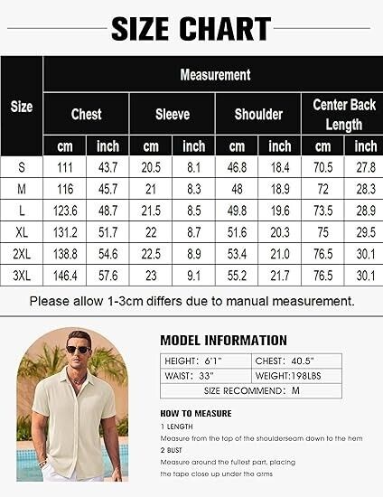 COOFANDY Men Short Sleeve Button Up Shirt Big & Tall Summer Beach Linen Shirt, L