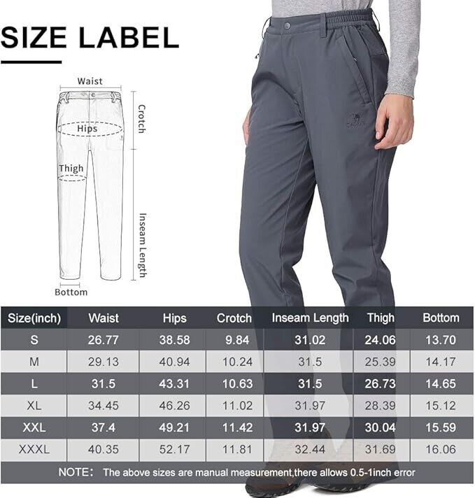 CAMELSPORTS Women Winter Outdoor Waterproof Fleece Lined Warm Ski Pants Gray XXL