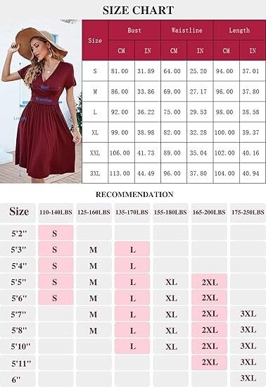 WEACZZY Womens Dresses Short Sleeve Casual Summer Dress V-Neck Party Dress, XXL