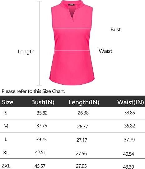 Women's Sleeveless Golf Polo Shirts Lightweight Tennis Sport Tops, Rose Red, S
