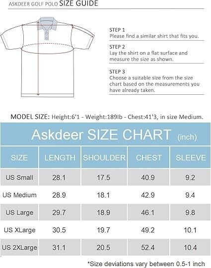Askdeer Men's Golf Polo Shirts Short Sleeve Performance Dry Fit Polo Shirt Small