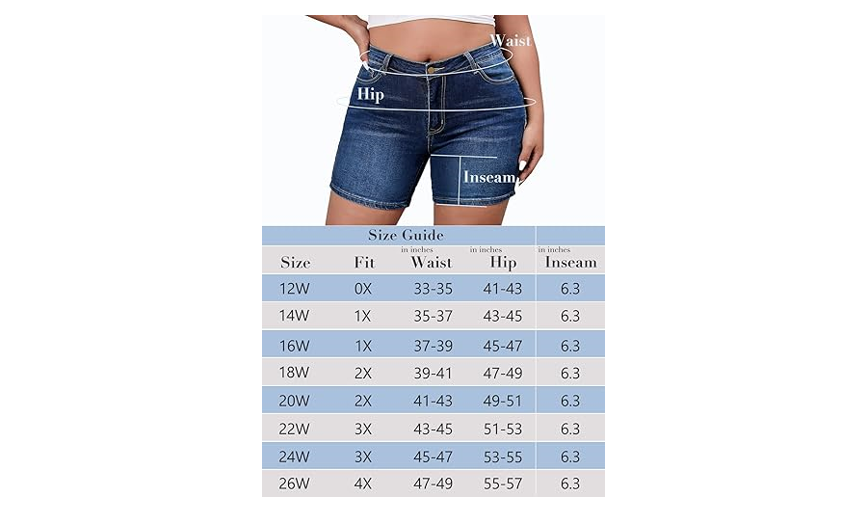 AusLook Plus Size Denim Shorts for Women Black 14W High Waisted Comfy Stretch