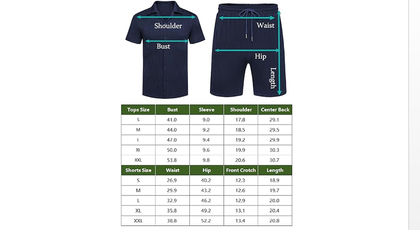 URRU Men's Summer Short Set Casual Fahion Outfits Beach Shirts Set Navy Blue, L