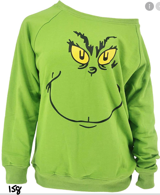 Women Funny Christmas Face Green Crew Neck Graffiti Graphic Sweatshirt Pullover
