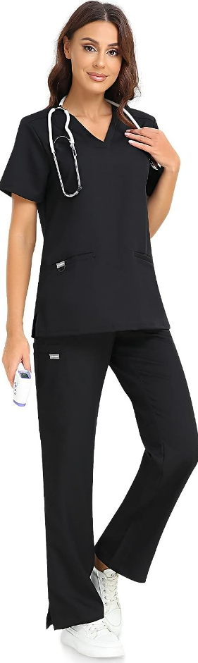COMENII Scrubs Tops for Women, 3 Pocket 4-Way Stretch Anti-Wrinkle Medical Scrub