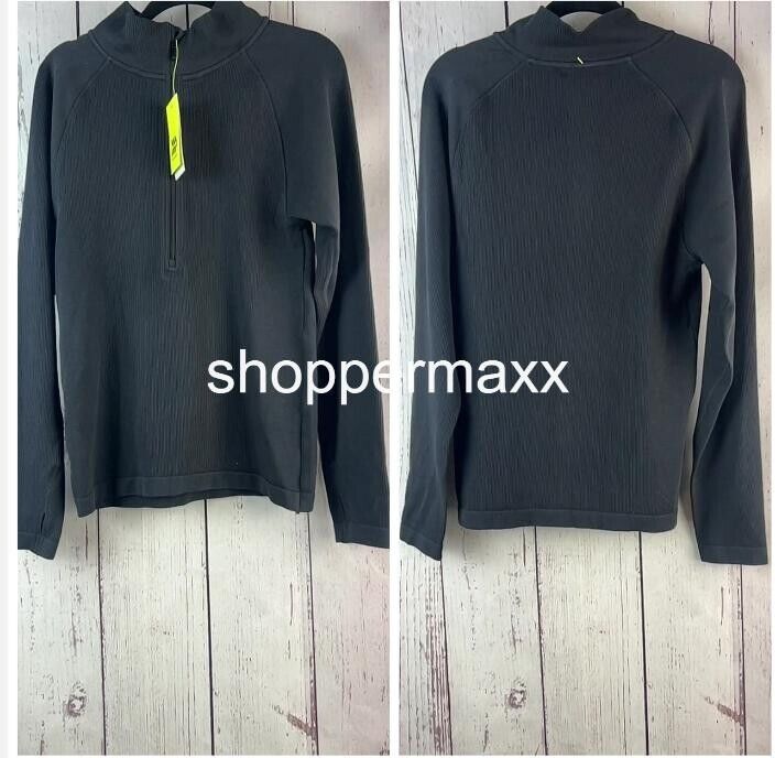 Women's Rib Long Sleeve 1/2 Zip Top - All In Motion, Color-Black, Size- XXL