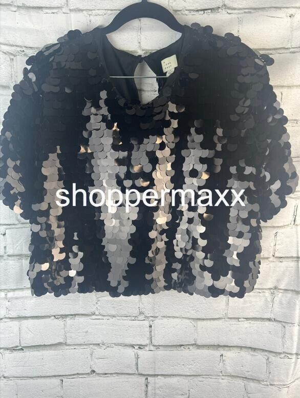Women's Short Sleeve Paillettes - A New Day, Stretchy Fabric, Black, Size Large