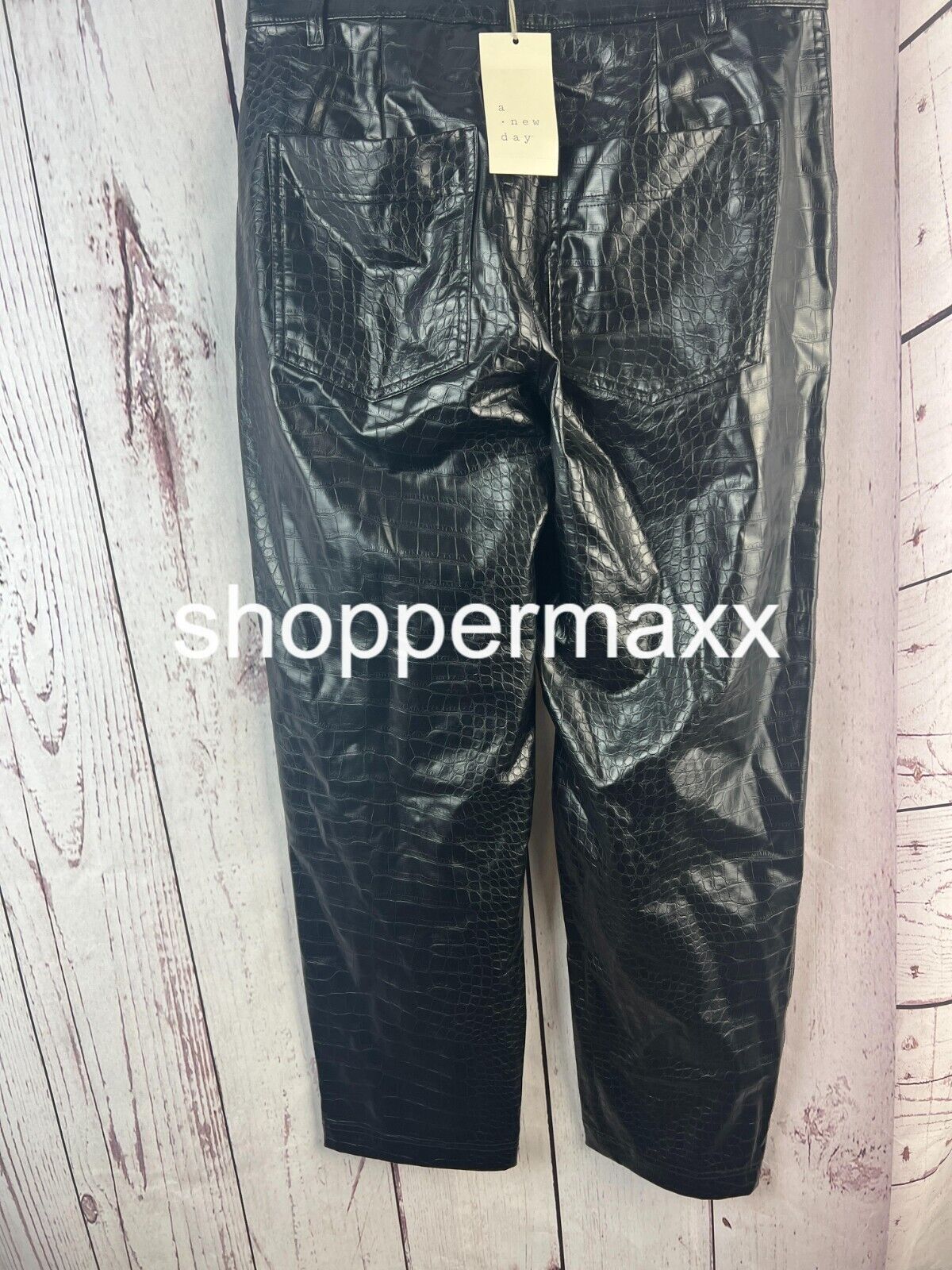 WOMEN'S HIGH-RISE FAUX CROC PANTS - A NEW DAY, BLACK, SIZE 6