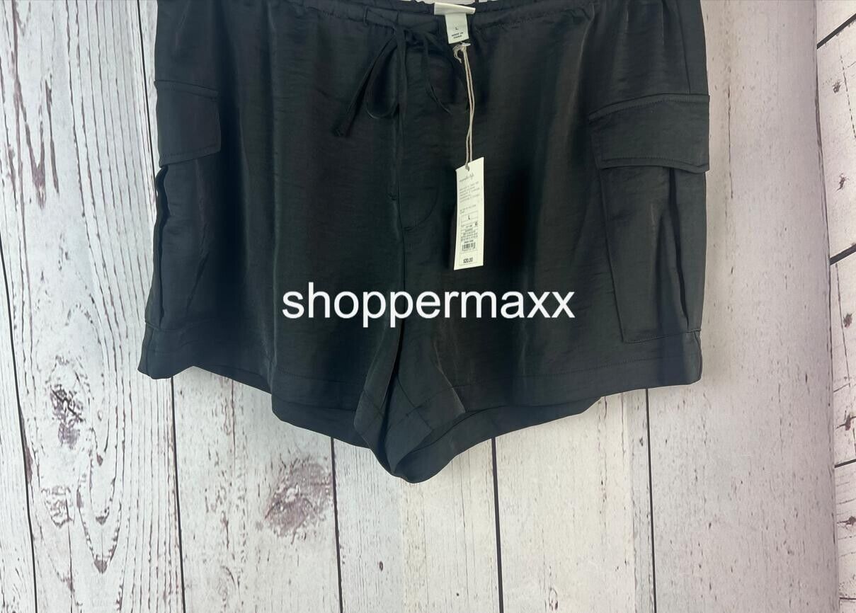 Women's Mid-Rise Cargo Satin Shorts - A New Day, Black, Size Large