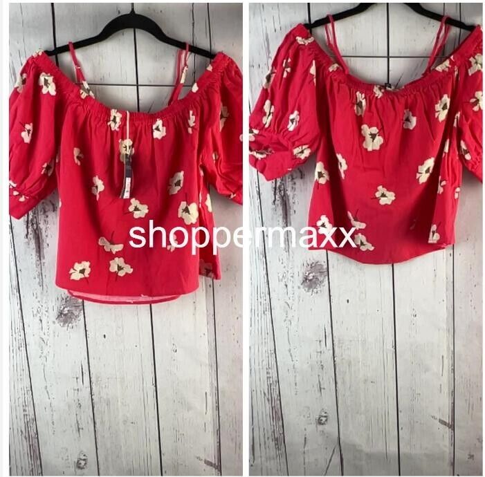 Women's Puff Elbow Sleeve Blouse - Universal Thread, Red Floral, Size- XS