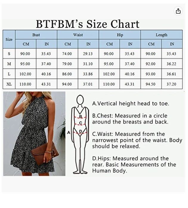 BTFBM Women Floral Sleeveless Halter Neck Ruffle Belt Polka Dot Leopard Dress S