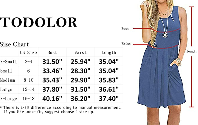 TODOLOR Womens Casual Sundress Pleated Tank Sleeveless Sun Dresses with Pockets