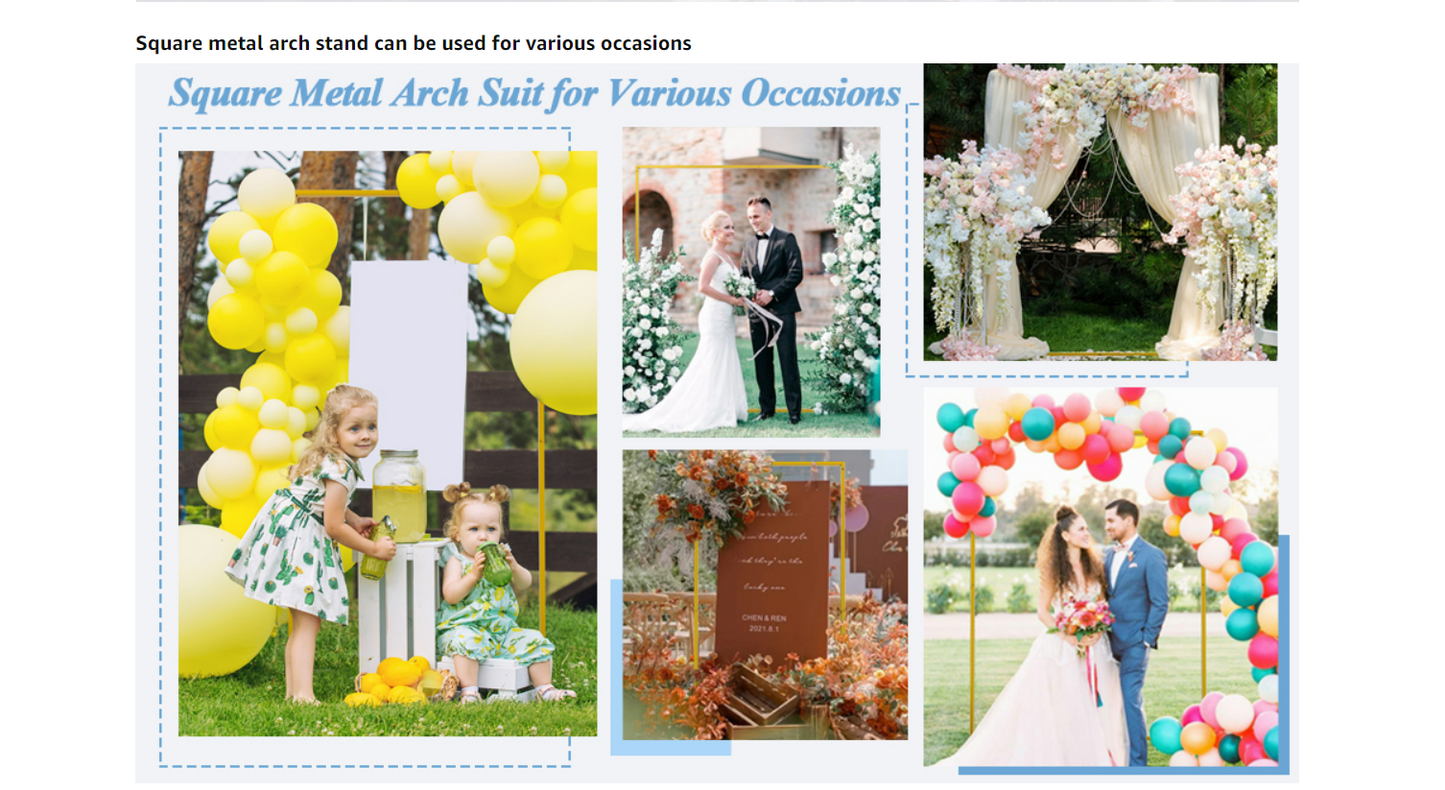 6.6FT x 6.6FT Gold Wedding Arches for Ceremony Rectangular Metal Balloon Stand