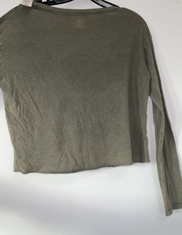 Victoria's Secret PINK Long Sleeve Sleep Crop Top Shirt Olive XS Chest Flowers