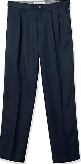 Amazon Essentials Men Classic-Fit Expandable-Waist Pleated Dress Pant Navy 33X32