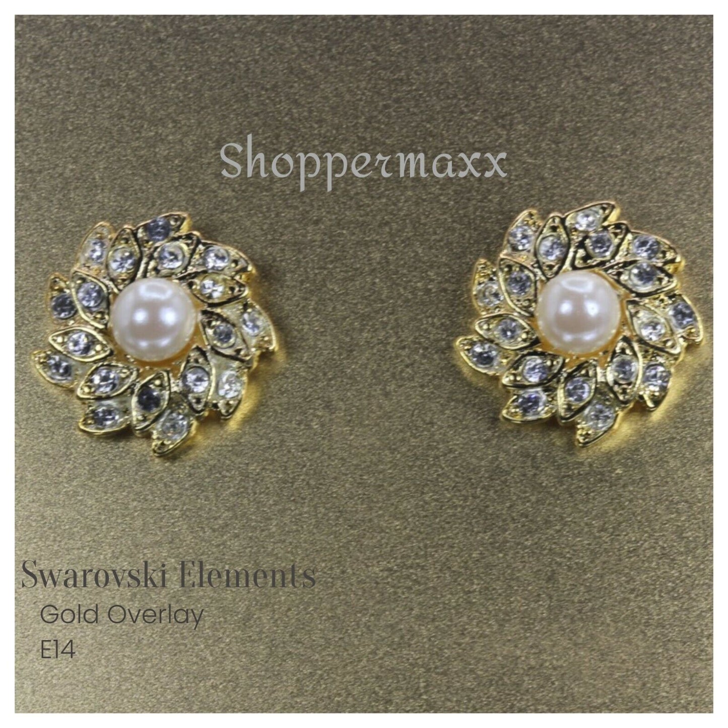 Swarovski Elements Gold Overlay Pearl Flower Stud Top Earrings E14