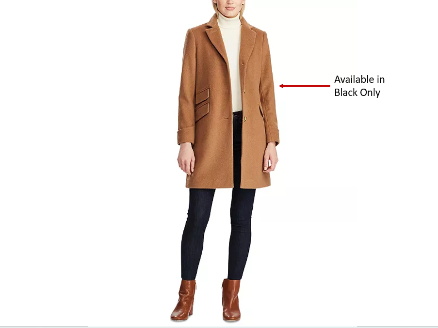 $345 LAUREN RALPH LAUREN Women's Wool Blend Walker Coat, Black, 14