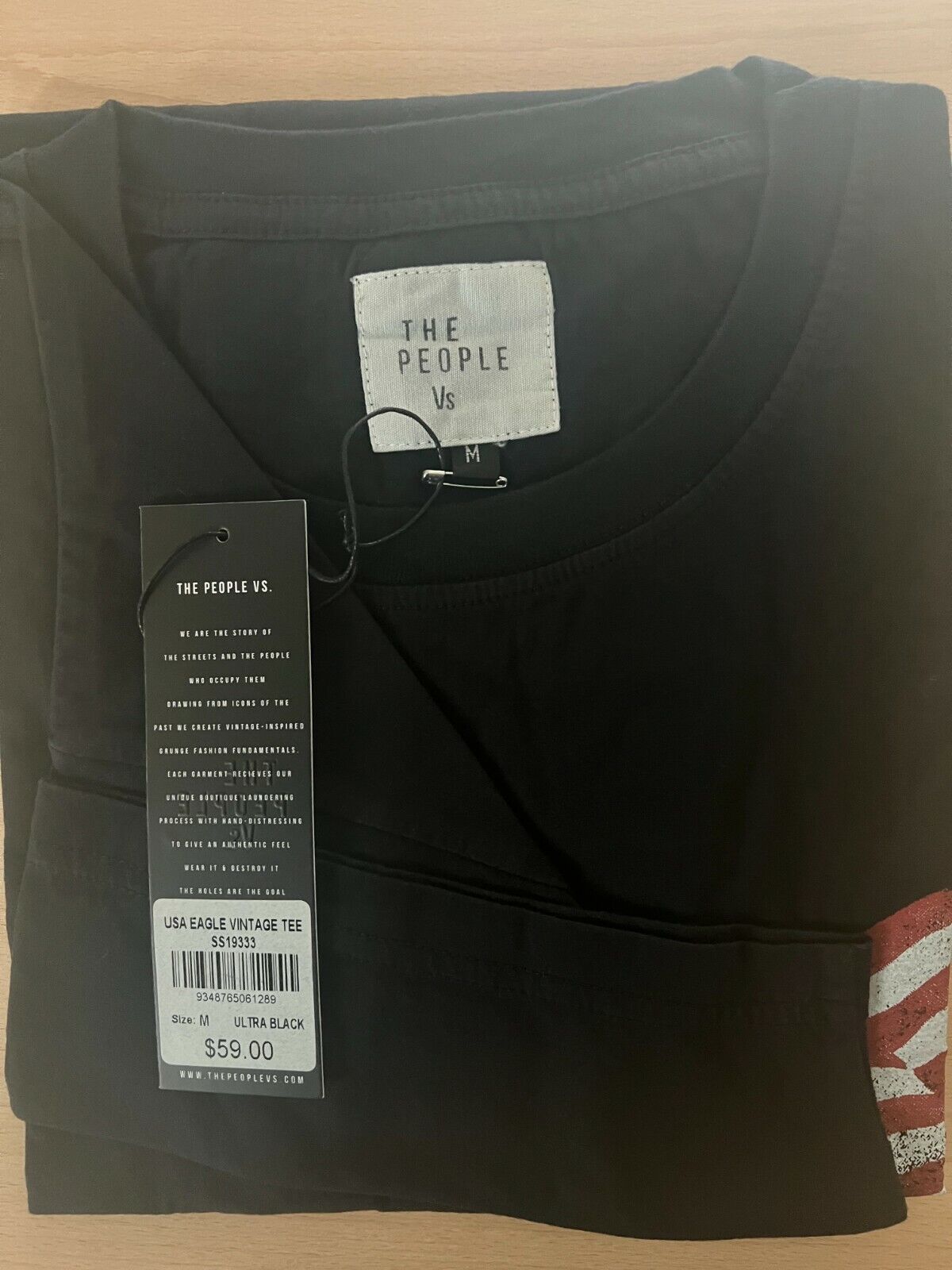 The People Vs. US Eagle Vintage T-Shirt Short Sleeve Ultra Black M $60