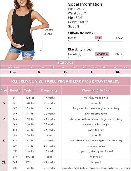 Ecavus 3Pcs Women Layering Maternity Tank Top Pregnancy Shirt Scoop Neck Vest, M