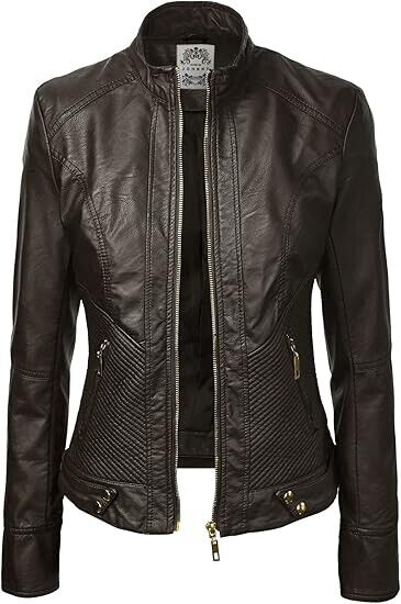 Come Together California CTC WJC747 Womens Dressy Vegan Leather Biker Jacket, L