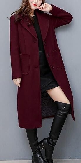 chouyatou Women's Big Notch Lapel Single Breasted Mid-Long Wool Blend Coat (XS)