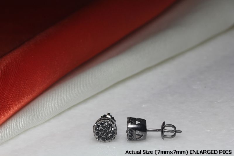 BLACK RHODIUM PLATED STERLING SILVER 925 31 BLACK CZS EACH 7MM RND STUD EARRINGS