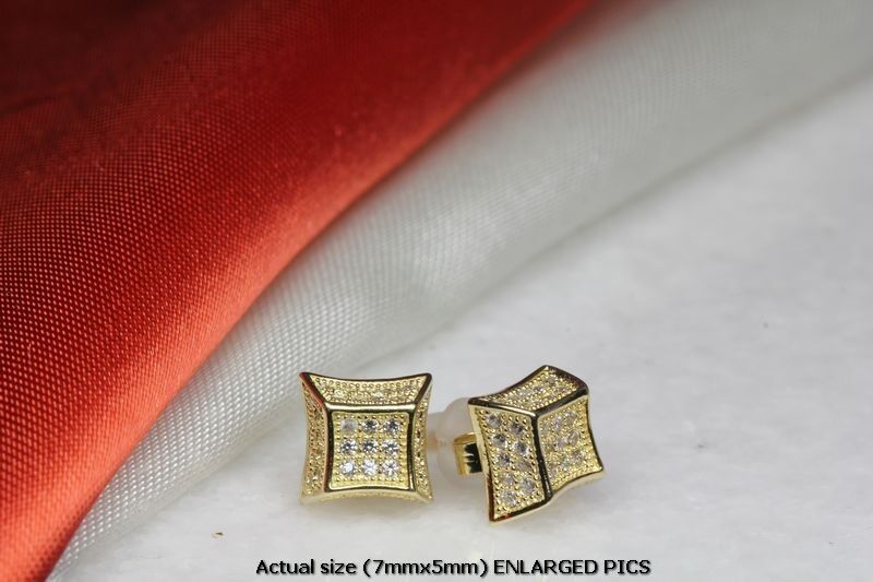 45 CLEAR CZ STONES BRAND NEW GOLD PLATED STERLING SILVER PAVE CZ STUD EARRINGS
