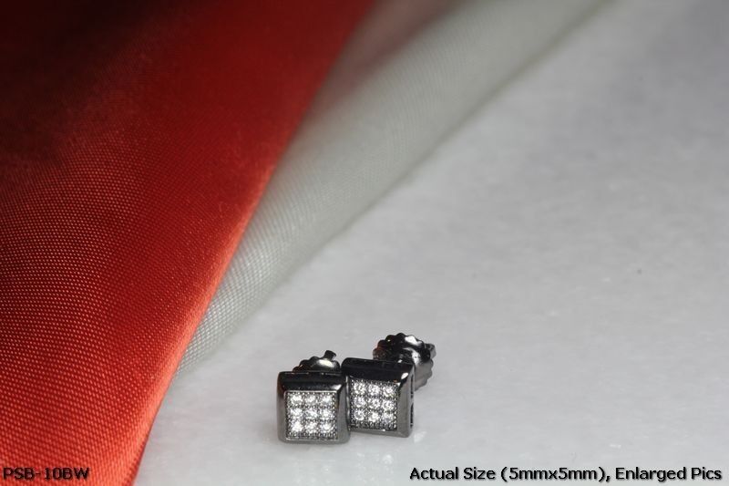 BLACK RHODIUM PLATED STERLING 925 5MM SCREW BACK STUD EARRINGS-9 WHITE CZS EACH