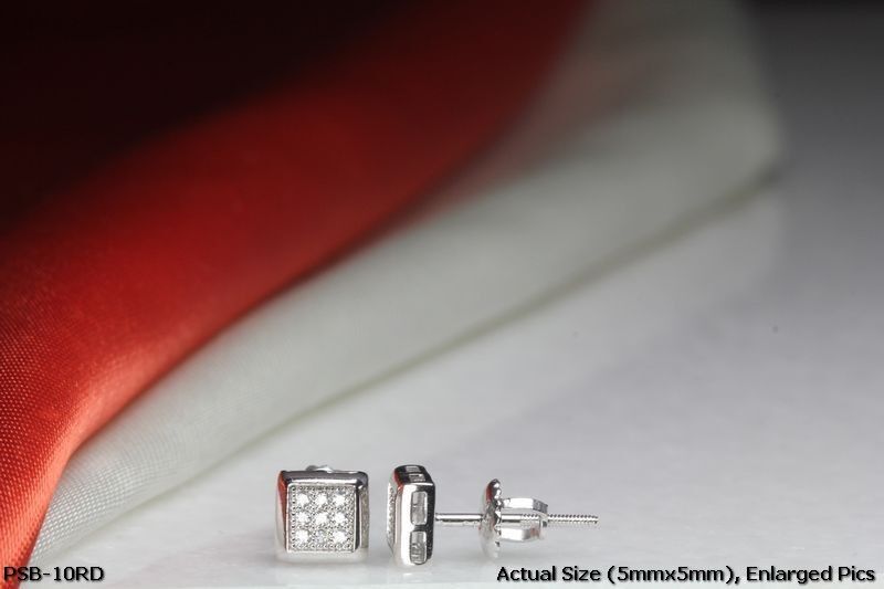 5MM SQR KITE RHODIUM PLATED STERLING SILVER 925 9 CLEAR CZS EACH STUD EARRINGS