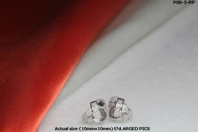 WHITE RHODIUM PLATED 10MM STERLING SILVER 925 CZ BRAND NEW KNOT STUD EARRINGS