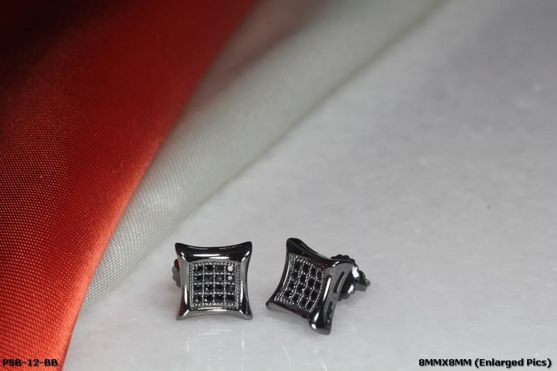 BLACK RHODIUM PLATED STERLING SILVER 925 16 BLACK CZS EACH 8MM SQR STUD EARRINGS