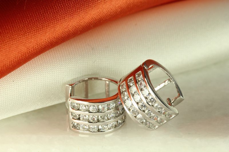 925 STERLING SILVER ROUND 3 ROW CZ HUGGIE HUGGY HOOP CZ EARRINGS ~10MM~MH25CLR~