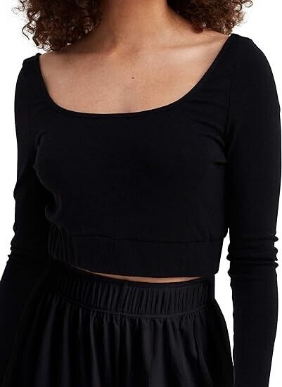 4TH & RECKLESS Women's Robyn TOP (Only Top), Rib-Knit Crop, Top Black, X-Small