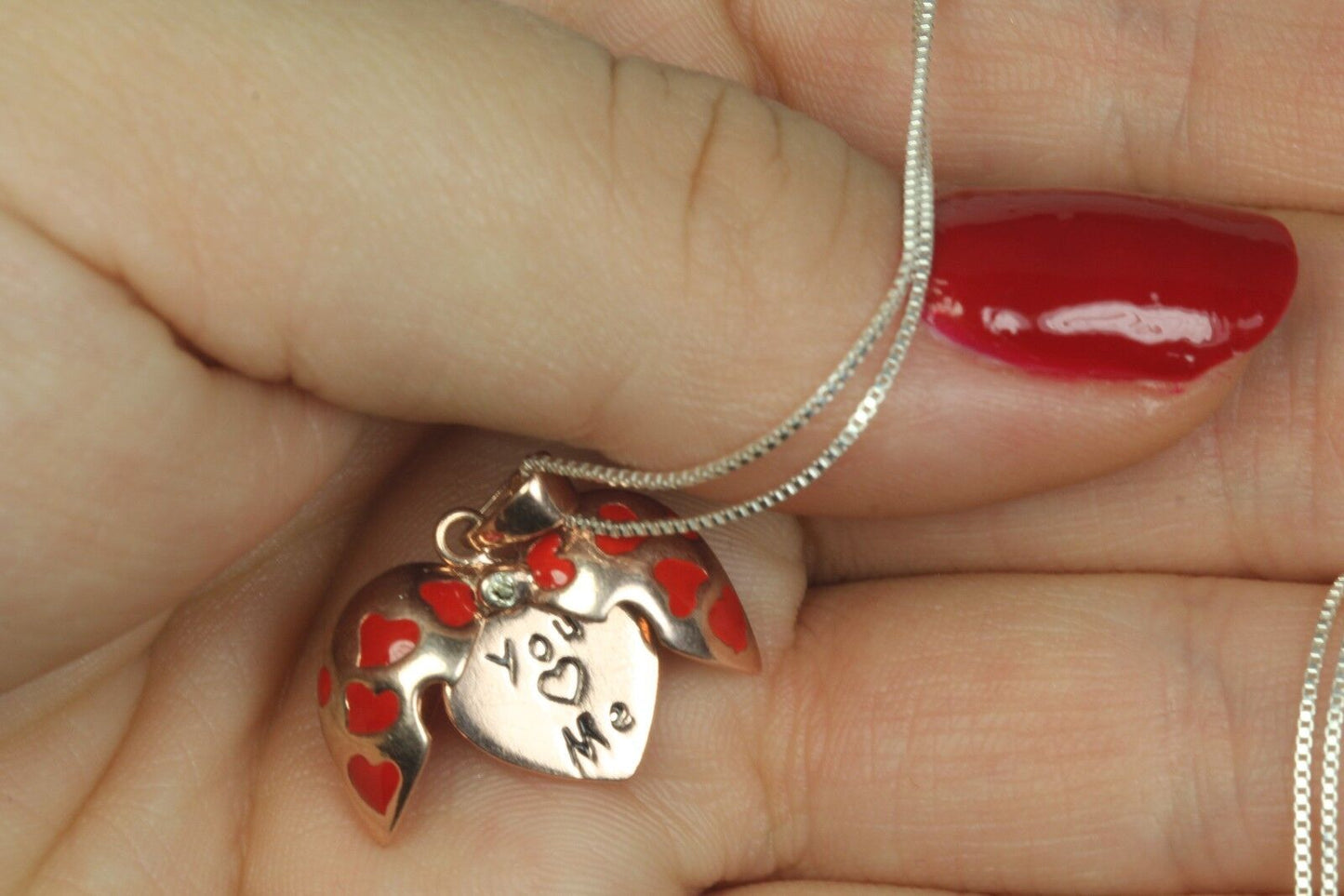 You Love Me Sterling Silver Red Hearts Pendant Open Heart Pendant Necklace Chain