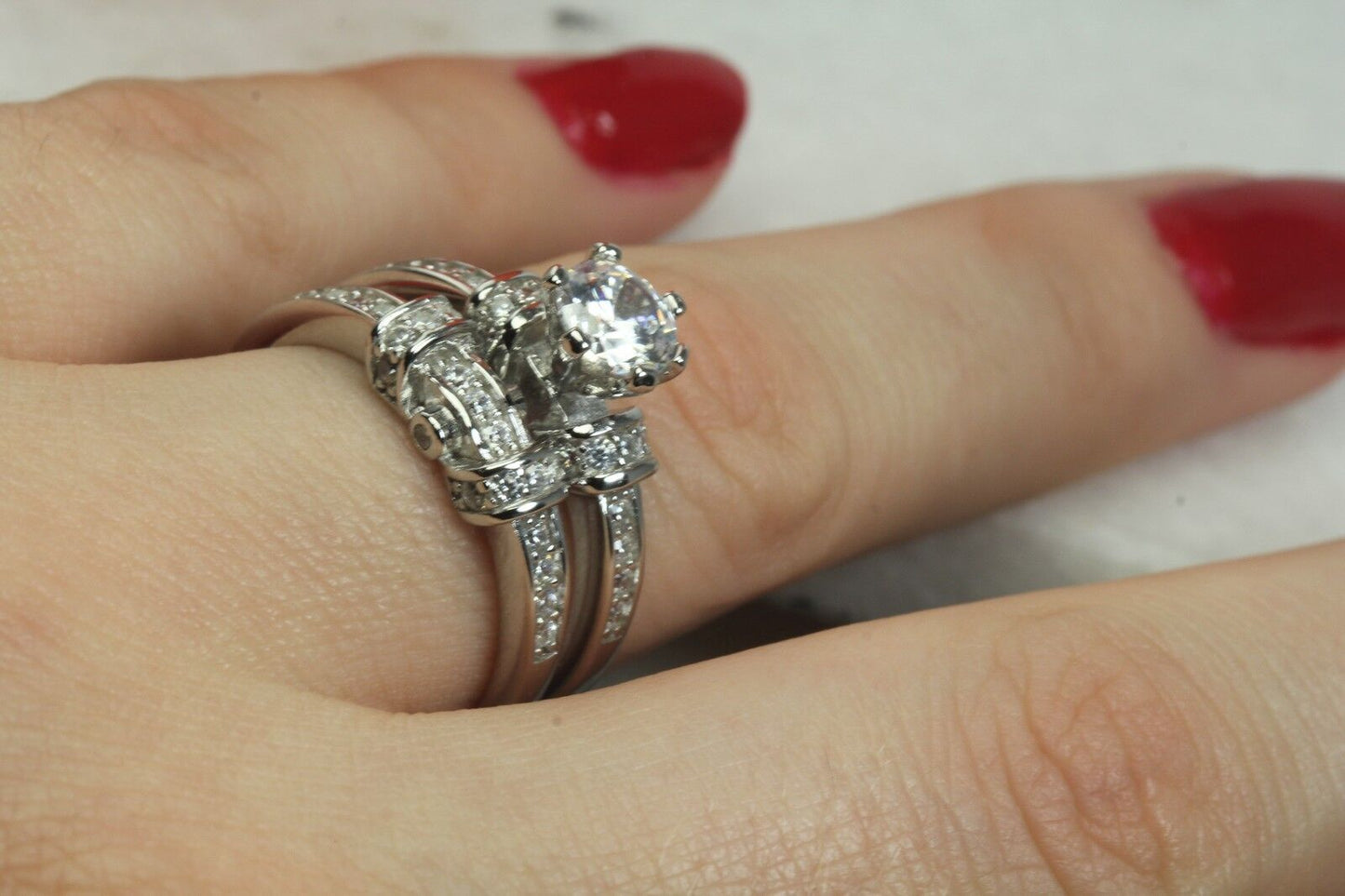 1.83 CT CZ Sterling Silver 925 Engagement Ring Wedding Ring Set 6gm