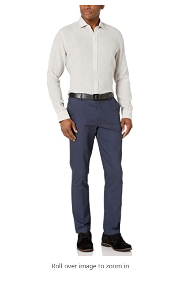 Buttoned Down Men's Slim Fit Casual Linen Cotton Shirt, Khaki Chambray, Large