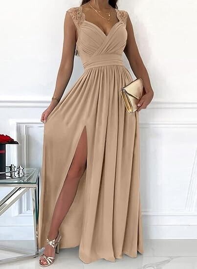 Dokotoo Women Elegant Floor Length A-Line Wrap Deep V-Neck Backless Maxi Dress M