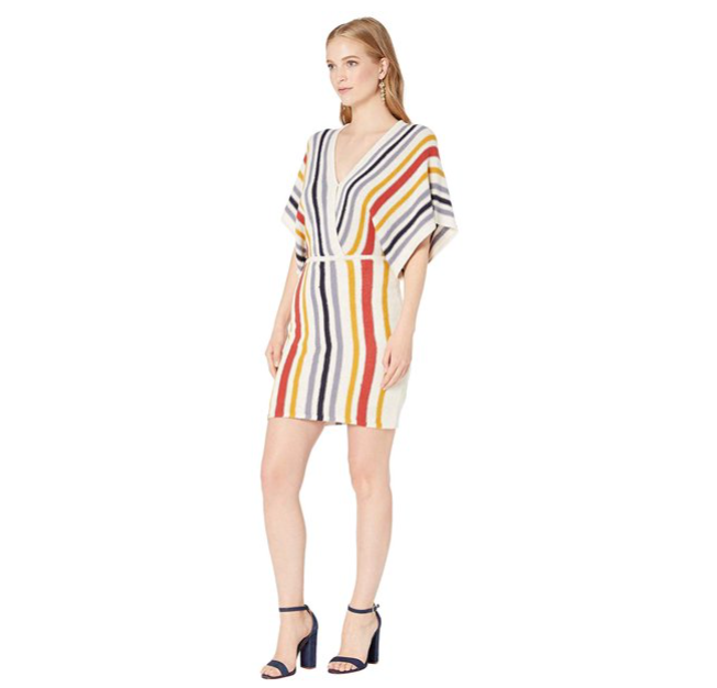 Cupcakes and Cashmere Frances Striped Sweater Dress Knit Dolman Dress Oatmeal XS