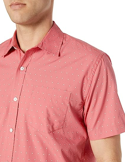 Amazon Essentials Men's Regular-Fit Short-Sleeve Poplin Shirt Coral Orange/White