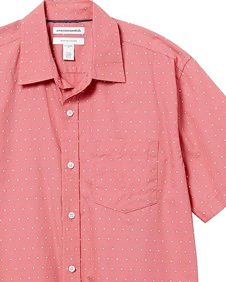 Amazon Essentials Men's Regular-Fit Short-Sleeve Poplin Shirt Coral Orange/White
