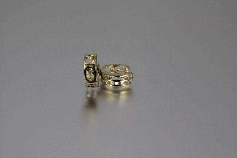 925 STERLING SILVER CZ SMALL ROUND GOLD PLATED HUGGIE HOOP EARRINGS ~MH2G~
