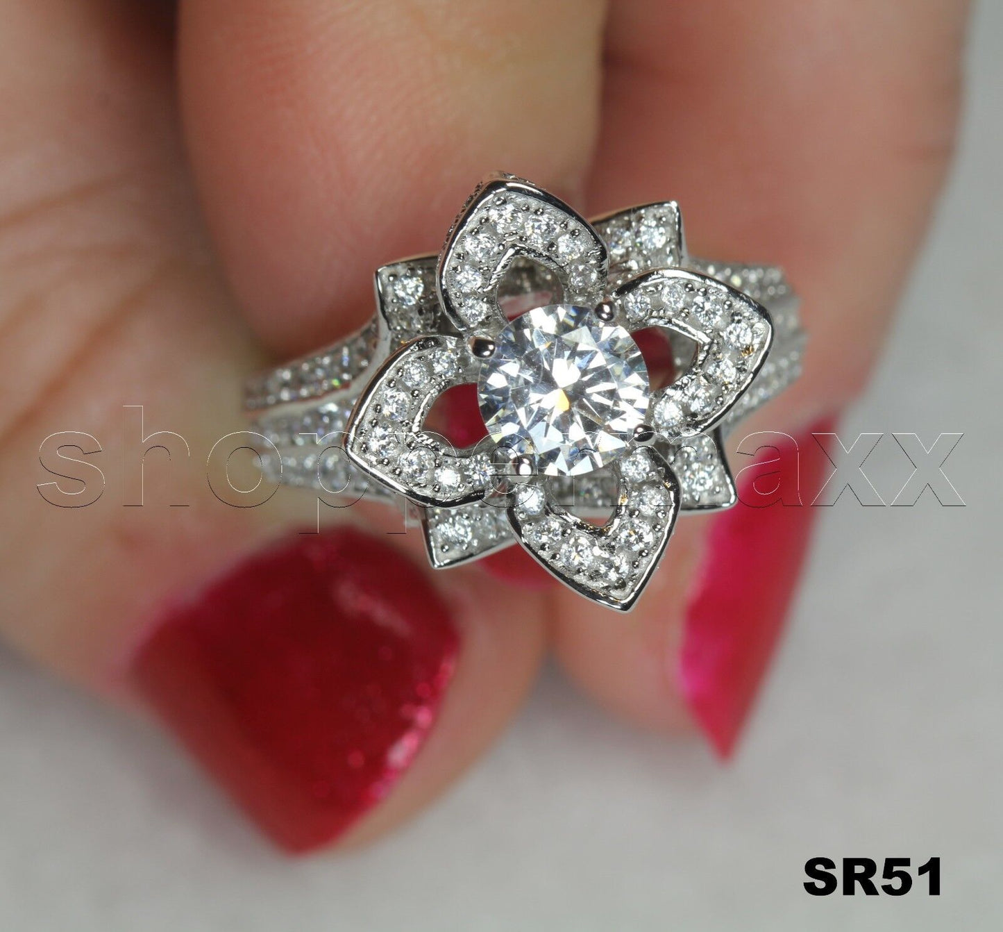 Vtg Style 925 Sterling Silver Rose Flower Ring Engagement Ring Bridal Ring- 1.6C