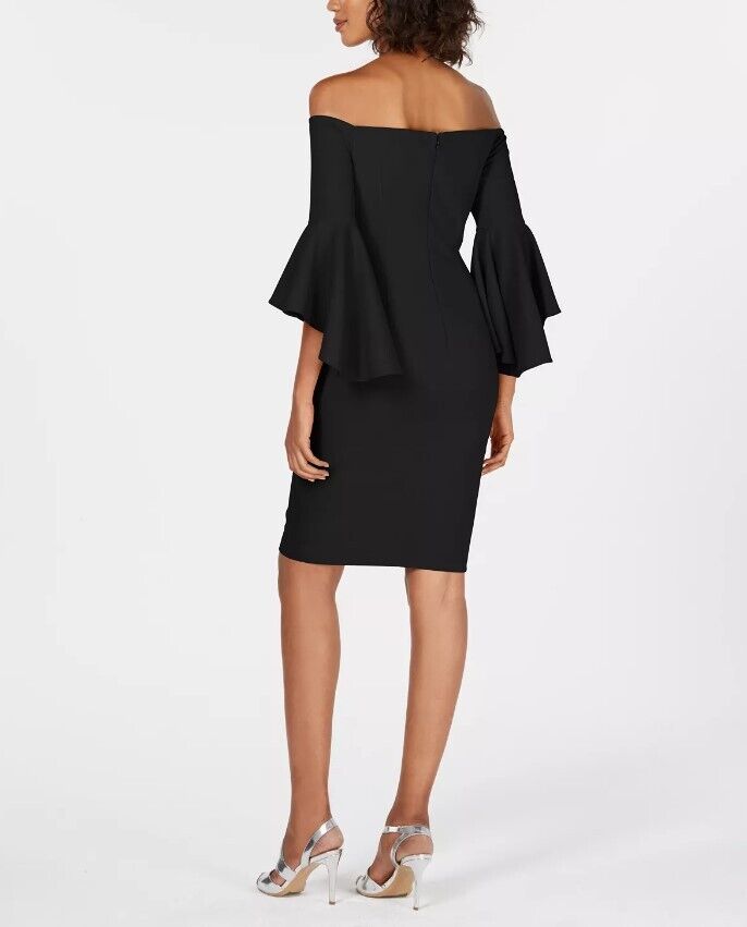 Calvin Klein Women's Off The Shoulder Solid Bell Sleeve Sheath Dress Popcorn 2