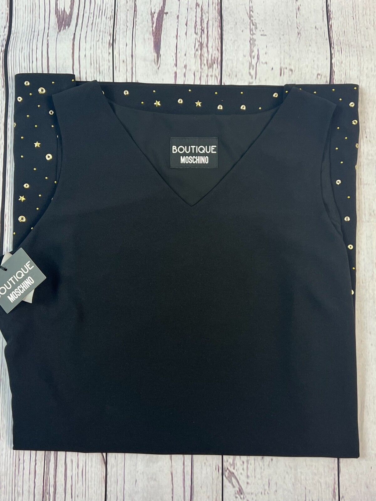 Boutique Moschino Dress 14 Silk Black Golden Star Moschino Designer Women Dress