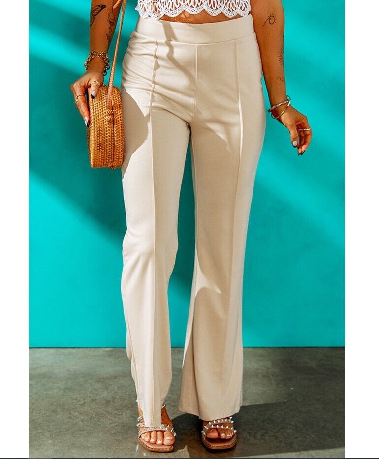 Zesica Women Khaki High-Waist Flare Pants Medium