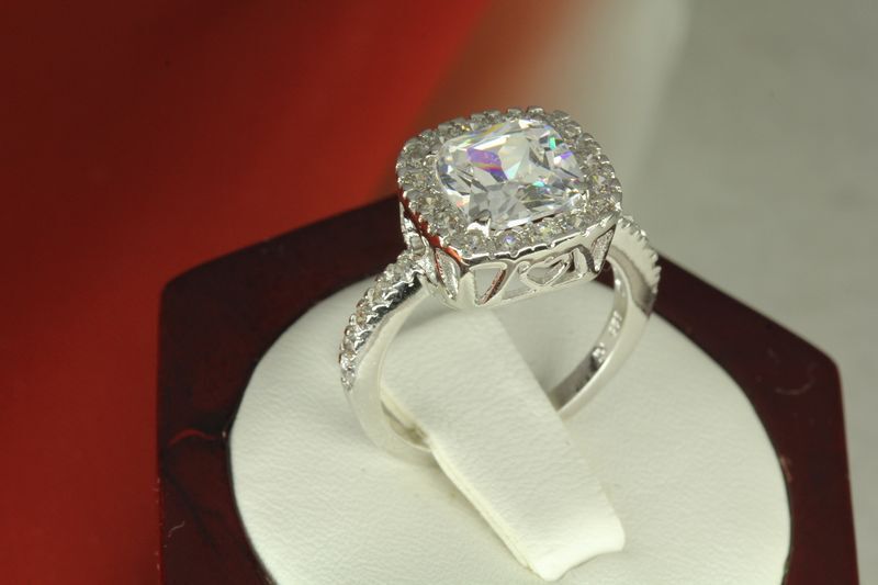 5.53 CT STERLING SILVER CUSHION CUT CZ VTG ANNIVERSARY ENGAGEMENT WEDDING RING